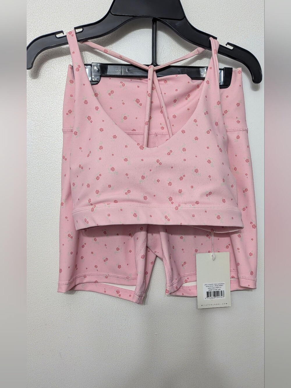 NWT Wilo The Label Women's Pink Floral Active Crop Top & Shorts Set